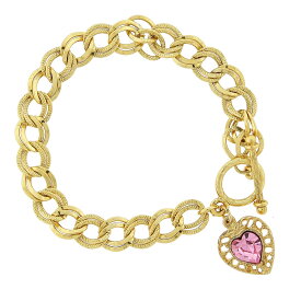 【中古】【未使用・未開封品】1928 Jewelry Hearts 14K Gold Dipped Toggle Charm Bracelet With Pink Swarovski Elements