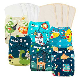 【中古】【未使用・未開封品】Babygoal Baby Cloth Diapers Washable Pocket Nappy, 6pcs Cloth Diapers+6 Inserts+4pcs Bamboo Inserts,Boy Color 6FB15