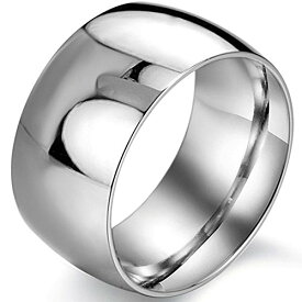 【中古】【未使用・未開封品】結婚指輪 メンズ 12mm クラシック シルバー チタンおよびステンレス製 婚約指輪 ドーム型 優れた光沢