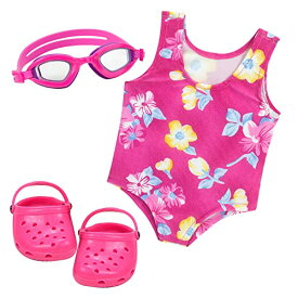【中古】【未使用・未開封品】Pink Floral Swimsuit for 18 Inch Dolls with Pink Sandals and Water Goggles