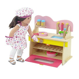 【中古】【未使用・未開封品】18-inch Doll Furniture | Pink Multicolored Wooden Kitchen Set with Oven, Stove, Sink and Awesome Accessories | Fits