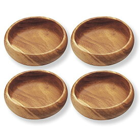 【中古】【未使用・未開封品】(Round Acacia Wood, Set of 4) - Pacific Merchants Trading Acaciaware Round Calabash Bowls, 15cm x 7.6cm, Set of 4