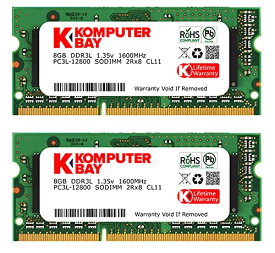 【中古】【未使用・未開封品】Komputerbay 16GB 1600MHz ノートPC用メモリ 1.35V (低電圧) - 1.5V 両対応 204Pin DDR3L 1600 PC3L-12800 8GB×2枚