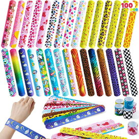 【中古】【未使用・未開封品】Joyin Toy 72 PCs Slap Bracelets Party Favours Pack (24 Designs) with Colourful Hearts Animal Emoji Prints