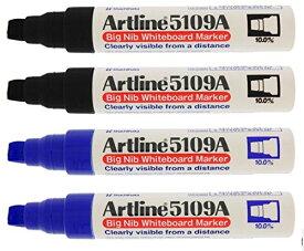 【中古】【未使用・未開封品】Artline 5109?A Bigペン先10?mm Dry Erase Extra Thickホワイトボードマーカー、4マーカー(2ブラック, 2ブルー)