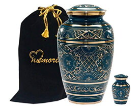 【中古】【未使用・未開封品】Caribbean Blue Cremation Urn - Handcrafted Classic Azure Urn for Ashes - Majestic Blue Funeral Urn with Beautiful Gold Etched Design -