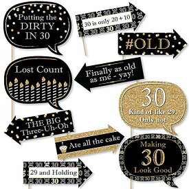 【中古】【未使用・未開封品】Funny Adult 30th Birthday - Gold - Birthday Party Photo Booth Props Kit - 10 Count