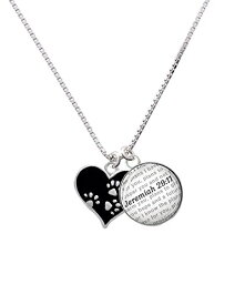 【中古】【未使用・未開封品】Silvertone Heart with Paw Prints???Bible verse Jeremiah 29?: 11ガラスドームNecklace , 18?" + 2?"