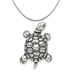 【中古】【未使用・未開封品】スターリングシルバーアンティークTurtle Charm On Aスターリングシルバーチェーンネックレス、16インチ- 20インチ シルバー