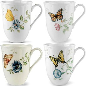 【中古】【未使用・未開封品】Lenox Butterfly Meadow 350ml Mugs, Assorted Set of 4