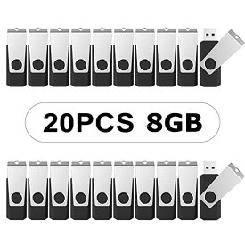 【中古】【未使用・未開封品】Topsell 20個2?GBバルクUSB 2.0フラッシュドライブSwivelメモリスティック親指ドライブペンドライブ( 2g、20パック、ブラック) 8GB ブラック 66