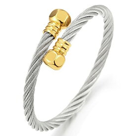【中古】【未使用・未開封品】Adjustable Mens Women Twisted Cable Cuff Bangle Bracelet Stainless Steel Silver Gold Polished