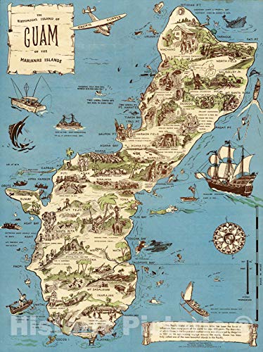 【未使用・未開封品】Historicマップ| Historicalグアムの島。1958?| Historicアンティークヴィンテージマップ再印刷 24in x 18in 554775_2418