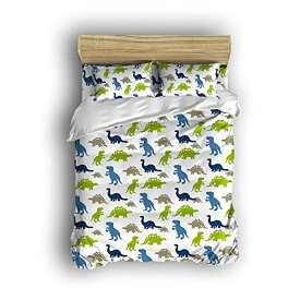 【中古】【未使用・未開封品】(Full, Multi) - Dinosaur Prints Boys/Kids/Teen Bedding Set Duvet Cover Set Bedspread with Two Pillowcases, Multi-Coloured,4 Piece 100 %