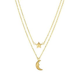 【中古】【未使用・未開封品】[Jewelry Affairs] 10K Yellow Gold Moon And Star Layered Pendant Necklace, 17"
