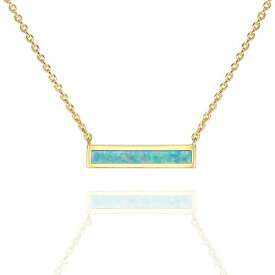 【中古】【未使用・未開封品】(Green - Polished) - PAVOI 14K Gold Plated Thin Bar Green/White Created Opal Necklace Pendant 41cm - 46cm