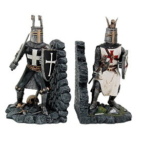【中古】【未使用・未開封品】Decorative Crusader Knights in Full Armour Bookends Set Collectible Figurine 19cm Tall