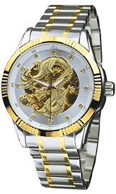 【中古】【未使用・未開封品】Daniel Steiger自動メンズ腕時計???GoldenドラゴンChinese Dragon Dial withホワイトサラウンド???Crystal Hour Markers???2ゴールド&