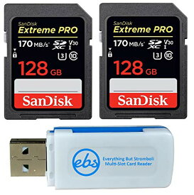 【中古】【未使用・未開封品】SanDisk 128GB (Two Pack) Extreme Pro Memory Card (SDSDXXG-128G-GN4IN) SDXC 4K V30 UHS-I Class 10 with Everything But Stromboli (TM) Com
