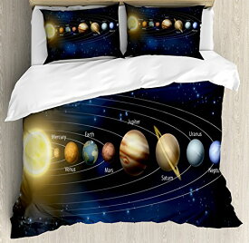 【中古】【未使用・未開封品】lunarable Galaxy羽毛布団カバーセット、リアルなと科学的の図の惑星ののソーラーシステムin Milky Way、装飾寝具セット枕のカバー、マルチカラ