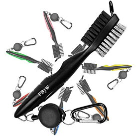 【中古】【未使用・未開封品】(Black) - FBJW Golf Club Brush, 2 Sided Bristle Club Groove Cleaner with 0.6m Retractable Zip-line Aluminium Carabiner, Ergonomic Desig