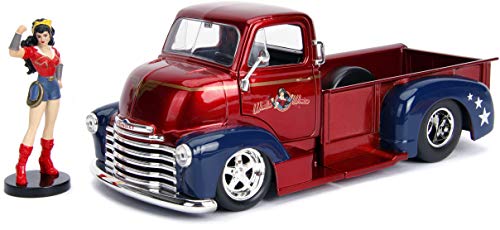 【未使用・未開封品】1952 Chevrolet COE Pickup Truck Red and Blue with Wonder Woman Diecast Figure DC Comics Bombshells Series 1/24 Diecast Model Car by Jadのサムネイル