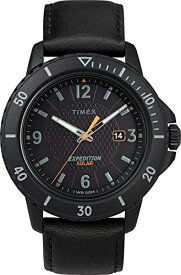 【中古】【未使用・未開封品】TIMEX メンズ Expedition Gallatin Solar 44mm 腕時計, ブラックレザー, ストラップ