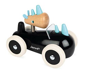 【中古】【未使用・未開封品】Janod Spirit ソリッドチェリーウッド車プッシュおもちゃ 子供に安全な水性ラッカー、ラバーホイール、揺れるロニーサイのドライバー付き 18ヶ月