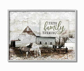 【中古】【未使用・未開封品】Stupell Industries Faith Family Farming アンティーク調馬と納屋写真 グレーフレームウォールアート 16 x 20 マルチカラー