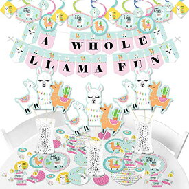 【中古】【未使用・未開封品】Big Dot of Happiness Whole Llama Fun - Llama Fiesta ベビーシャワー 誕生日パーティー用品 - バナーデコレーションキット - バンドルバンドル