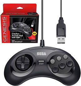 【中古】【未使用・未開封品】Retro-Bit 公式セガジェネシス USBコントローラー 6ボタン アーケードパッド Sega Genesis Mini、PC、Mac、Steam、Nintendo Switch用 - USBポー