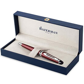 【中古】【未使用・未開封品】Waterman Expert ボールペン ダークレッド クロームトリム付き ミディアムポイント ブルーリフィル付き ギフトボックス入り