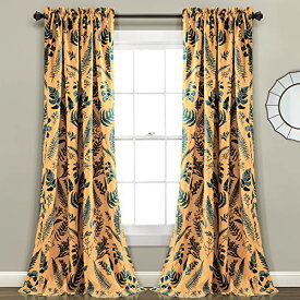 【中古】【未使用・未開封品】Devonia Allover Room Darkening Window Curtain Panels Yellow/Blue 52X84+2 Set