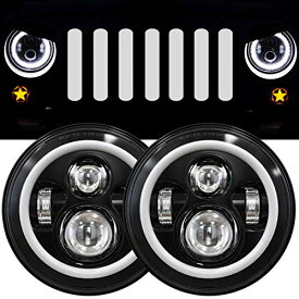 【中古】【未使用・未開封品】GXENOGO 7インチ LED ヘイローヘッドライト ウィンカー付き アンバーホワイト DRL 2007-2017 Jeep Wrangler JK JKU ヘッドランプ 交換用 1ペア