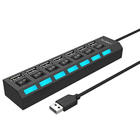 【中古】【未使用・未開封品】マルチポートUSBスプリッター 7ポートUSB 2.0ハブ USB Aポートデータハブ 独立オン/オフスイッチとLEDインジケータ付き ノートパソコン PC コン