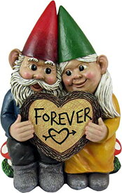 【中古】【未使用・未開封品】DWK World of Wonders Gnome & Forever - 愛らしい手描きのノームカップル ハート型の永遠の木製スライス 屋内屋外置物 かわいい ロマンチック