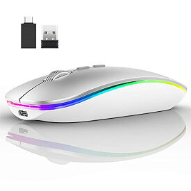 【中古】【未使用・未開封品】LED Wireless Computer Mouse with Home Button, G15 Slim Wireless Rechargeable Mouse with USB Receiver & Type C Adapter, 2.4G Portable US