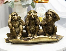 【中古】【未使用・未開封品】Ebros 気まぐれな黄金色の 聞こえない 悪い猿 バナナの葉に座っている像 3人の賢い猿 ジャングルの置物 動物 熱帯雨林 猿 見る& Do おとぎ話 牧