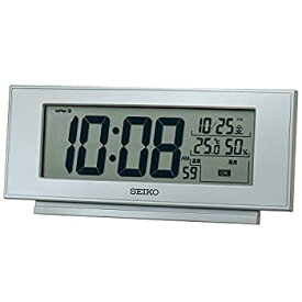 【中古】【未使用未開封】セイコークロック(Seiko Clock) 置き時計 銀色メタリック 本体サイズ: 7.7×17.4×3.8cm 目覚まし時計 電波 デジタル 温度 湿度 表示 快適環境NA