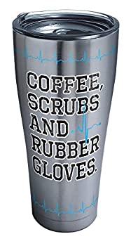 【中古】【輸入品・未使用】Tervis Coffee Scrubs Nurselife ステンレススチール断熱タンブラー クリアブラックハンマー蓋付き 30オンス シルバー