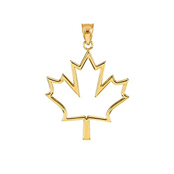 Canada Jewelry 高光沢10Kイエローゴールド オープンデザイン メープルリーフペンダント
