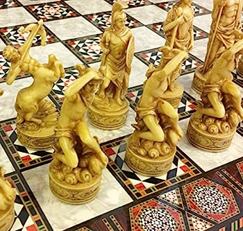 Greek Roman Mythology Gods Chess Set w  17" Mosaic Color Board