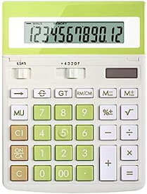 【中古】電卓 12桁の計算機大画面表示大ボタン会計オフィス設計デュアルパワー (Color : Green)