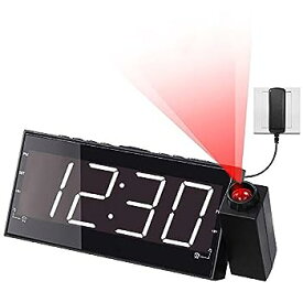 【中古】プロジェクション目覚まし時計、プロジェクターと大型LEDスクリーン付きラジオ目覚まし時計、ディスプレイを調光可能、2つのアラーム付きデジタ