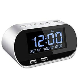 【中古】Dong-WW 目覚まし時計 アラームクロックラジオ、スリープタイマー付きFMは、デュアルUSBポートは、調光と、デジタルディスプレイ、充電、調整可