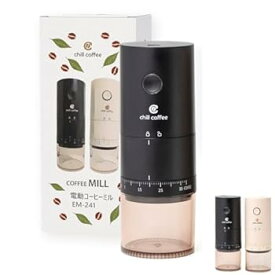【中古】チルコーヒー【2秒で粗さ調整】 EM241 コーヒーミル 自動 セラミック刃 コニカル式 chill coffee アウトドア キャンプ 細挽き (ブラック)