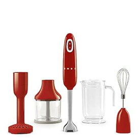 【中古】【未使用】Smeg(スメグ) ハンドブレンダー HBF02RDUS レッド アタッチメント4個