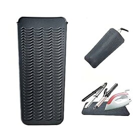 【中古】【未使用】ヘアアイロン耐熱ポーチ 滑り止めマット 2way 260℃の高温も耐熱しやけど防止 旅行出張など携帯に便利 黒