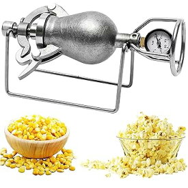 【中古】【未使用】圧力ゲージ付きレトロポップコーンマシン - クランクハンドル付きポップコーンメーカー、ステンレススチールミニポップコーンポッパー - ホーム
