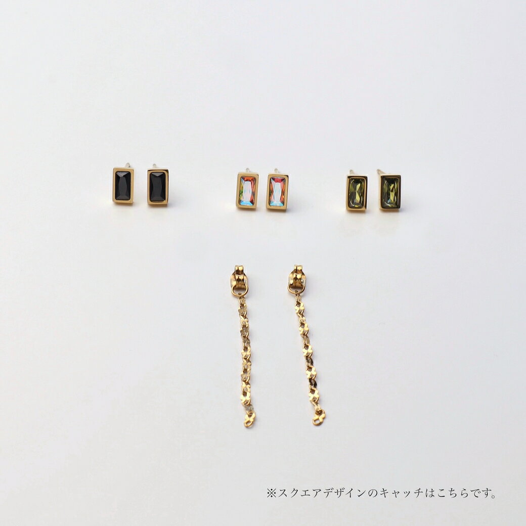 【yuki(ドキ子さん)ROOMコラボ】P442 ピアス イヤリング 金属アレルギー対応 サージカルステンレス カラーストーン スクエア ドロップ 小粒 2way 揺れる 華奢 レディース デイリー オフィス ゴールド 人気 - メイン画像 12